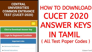 CUCET Official Answer Keys Realeased 2020 | CUCET Answer Keys For All Test Paper Codes 2020 | Tamil