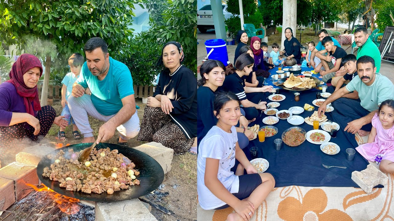 KÖY EVİMİZDE YEMEK DAVETİ 🥰 SACDA KUZU ETİ BAYRAM YEMEĞİ ~ ENİŞTEM ABLAM GELDİ