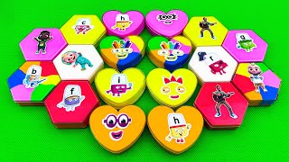 Rainbow Slime: Looking Numberblocks, Alphablock, Cocomelon With CLAY in Mini Heart, Hexagon! ASMR