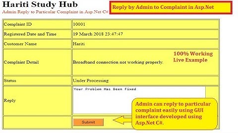 Reply to Registered Complaints By Admin in Online Complaint System Asp.Net C# | Hindi | Free Classes