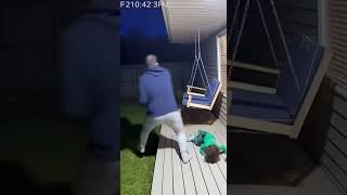 CCTV Footage: Puma Attacks Child Near Porch Swing — Owner Fights It Off with Bat!#CCTVFootage