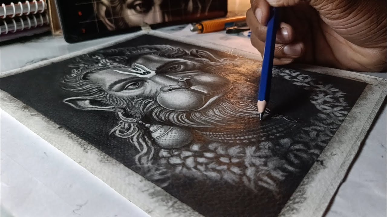 हनुमान जी का Hyper Realistic Charcoal Drawing | Step by Step Hanuman Portrait Tutorial #bajrangbali 
