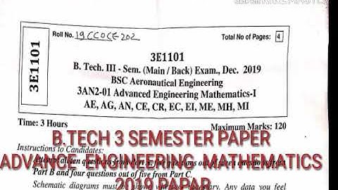 #B.TECH # 3 SEMESTER $ PAPER  ¥ ADVANCE ENGINEERING MATHEMATICS  ¥ CIVIL ENGINEERING ¥