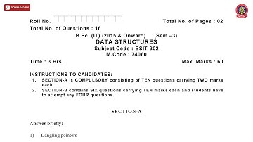 BSC 3RD SEM IT DATA STRUCTURES DEC 2020 | PTU
