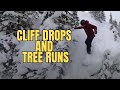 Cliff drops and tree runs in flaine grand massif