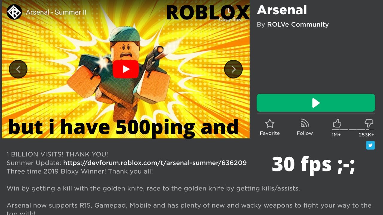 Random Roblox Arsenal Gameplay But I Have 500ping And 30fps Youtube - arsenal roblox guns roblox get robux by watching ads