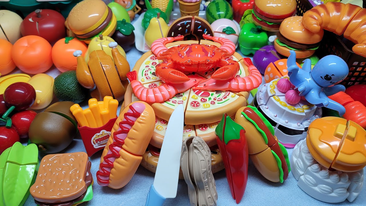 satisfying playing cutting pineapple 🍍 🍕 burgers 🍔 🦀  vegetables and fruits Durian  apples 🍎