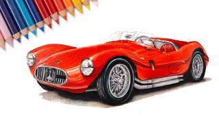 How to Draw Sports Car with Colored Pencils and Markers
