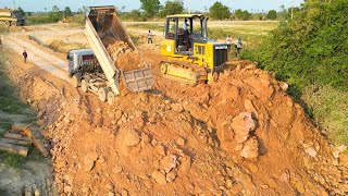Best New Project, Operating Skills Bulldozer Santui Road construction, Dump Truck Unloading