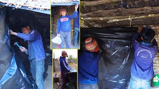 Adhiraj Covering wall by plastic || My friend moving home today@pastorallifeofnepal