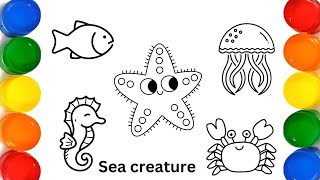 How to draw sea creatures| drawing painting and coloring for kids| easy drawing for kids