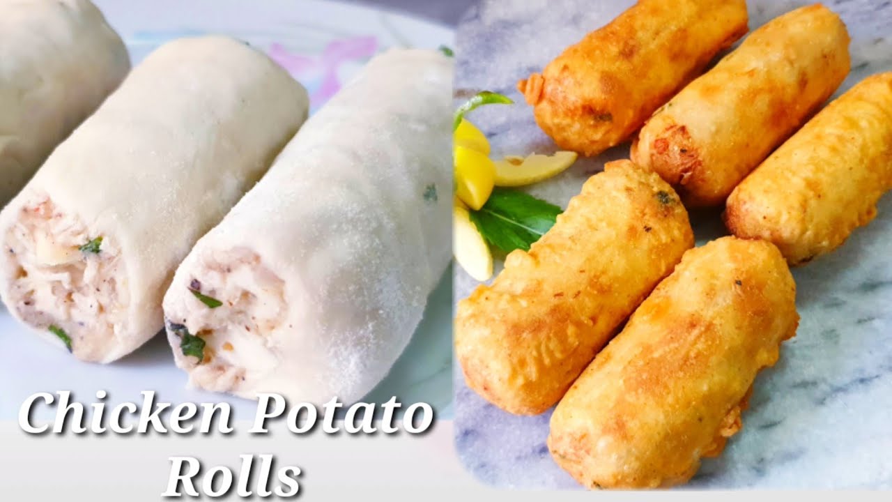 Chicken potato spring rolls crispy and tasty recipe , Chicken Potato roll Recipe ,