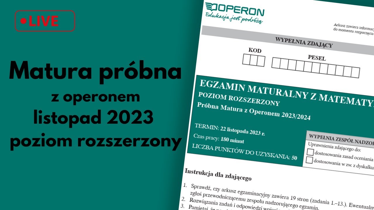 Matura próbna OPERON listopad 2023 (poziom rozszerzony) matematyka