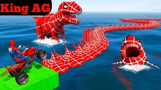 Superheroes against Big Spider Shark, Crazy Stunt Race Challenge by Motorcycle, Cars and Quad 🚳😁😭😂