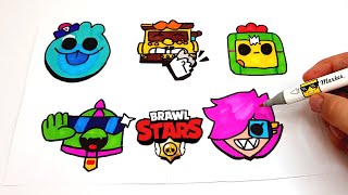 КАК НАРИСОВАТЬ НАКЛЕЙКИ BRAWL STARS -БАЗЗ,ГРИФФ,СПАЙК,КОЛЕТТ,СКВИК, - ПРОСТЫЕ РИСУНКИ