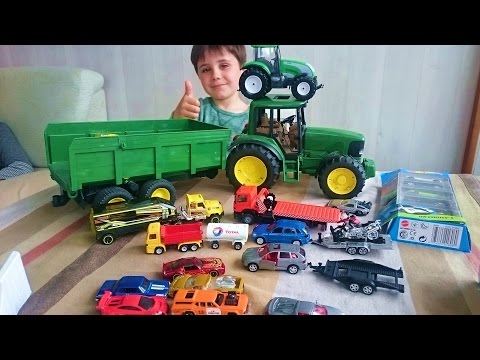 Vídeo Juguetes Para Niños. Vehículos SIKU, Tractor John Deere BRUDER, Coches HOT WHEELS, Toys Kids