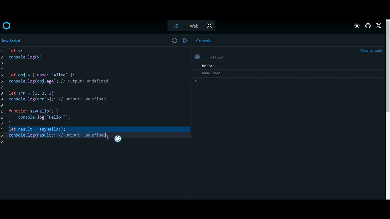 Undefined in JavaScript example - YouTube
