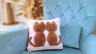 МК ПОДУШКА С КОТИКАМИ КРЮЧКОМ ❤️ HOW TO CROCHET PILLOW WITH SILHOETTE OF THE CATS 3D #3dcrochet