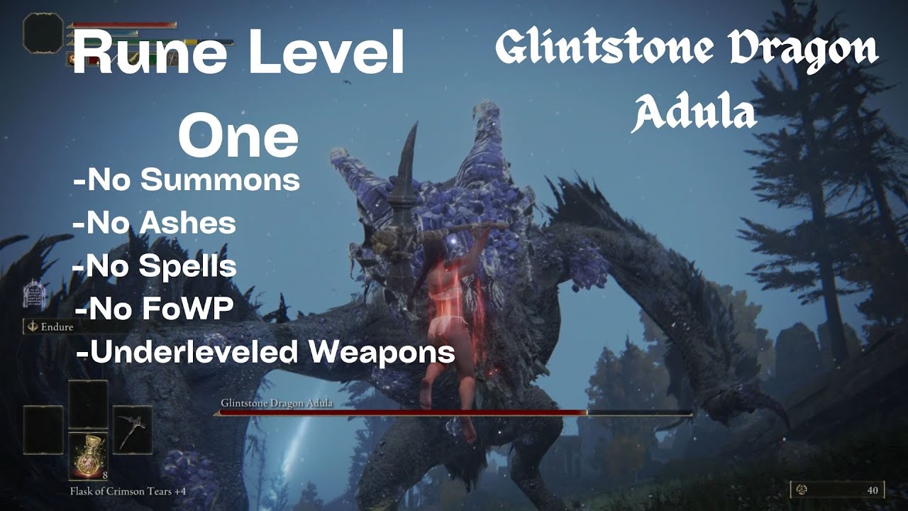 Glintstone Dragon Adula: Rune Level One /Solo/No Ashes/No Spells/No ...
