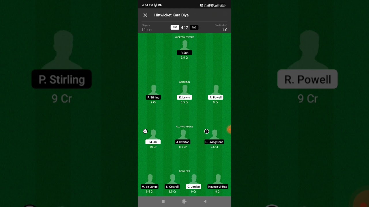 T10 league dream11 team Nw vs Tad 