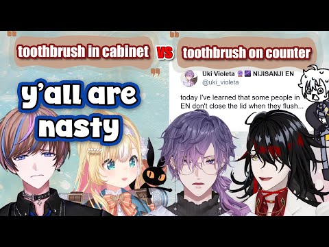 NijiEN livers ultimate debate: toothbrush in cabinet vs toothbrush on counter 【NIJISANJI EN CLIP】