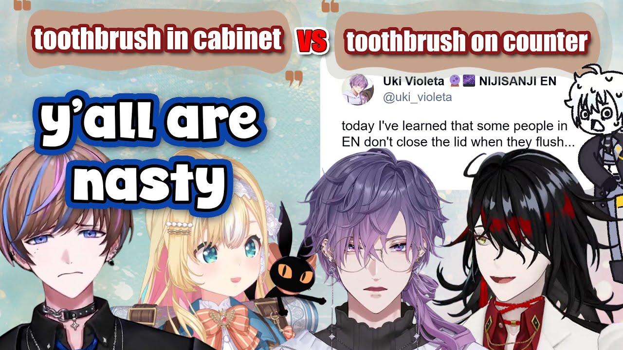 NijiEN livers ultimate debate: toothbrush in cabinet vs toothbrush on counter 【NIJISANJI EN CLIP】