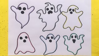 تعليم الرسم للأطفال/طريقة رسم أشباح الهالوين/halloween ghosts drawing easy with colour