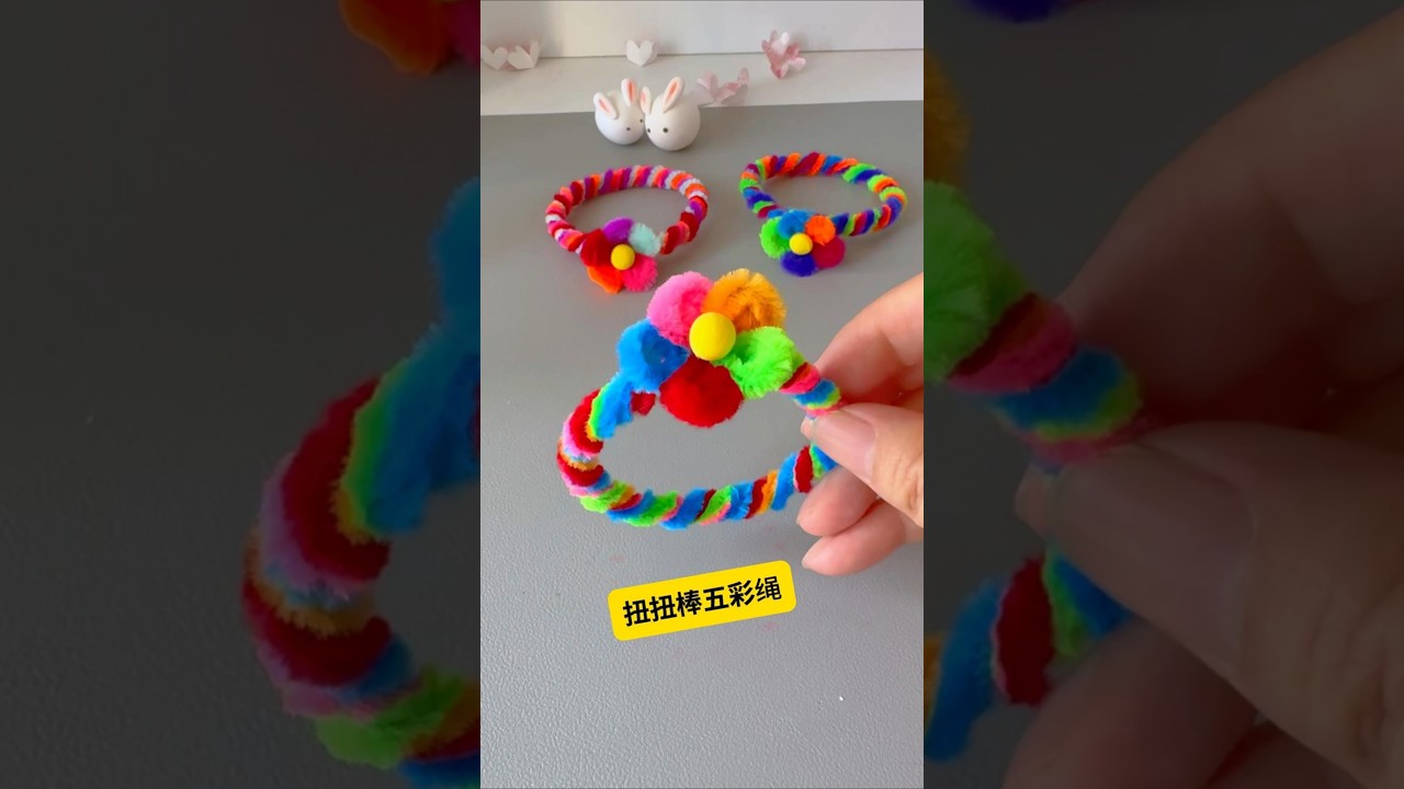 DIY Rainbow Chenille Stem Flower Bracelet in 1 Mins! Easy Flower Craft｜Fun for Kids