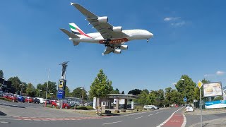 AIRBUS A380 FLYING LOW above a VILLAGE - A380 above a supermarket (4K)
