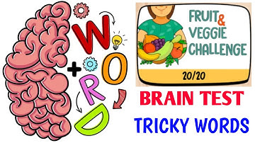 Brain Test:Tricky Words Fruit and Veggie Challenge All Levels (1-20) #braintesttrickywords