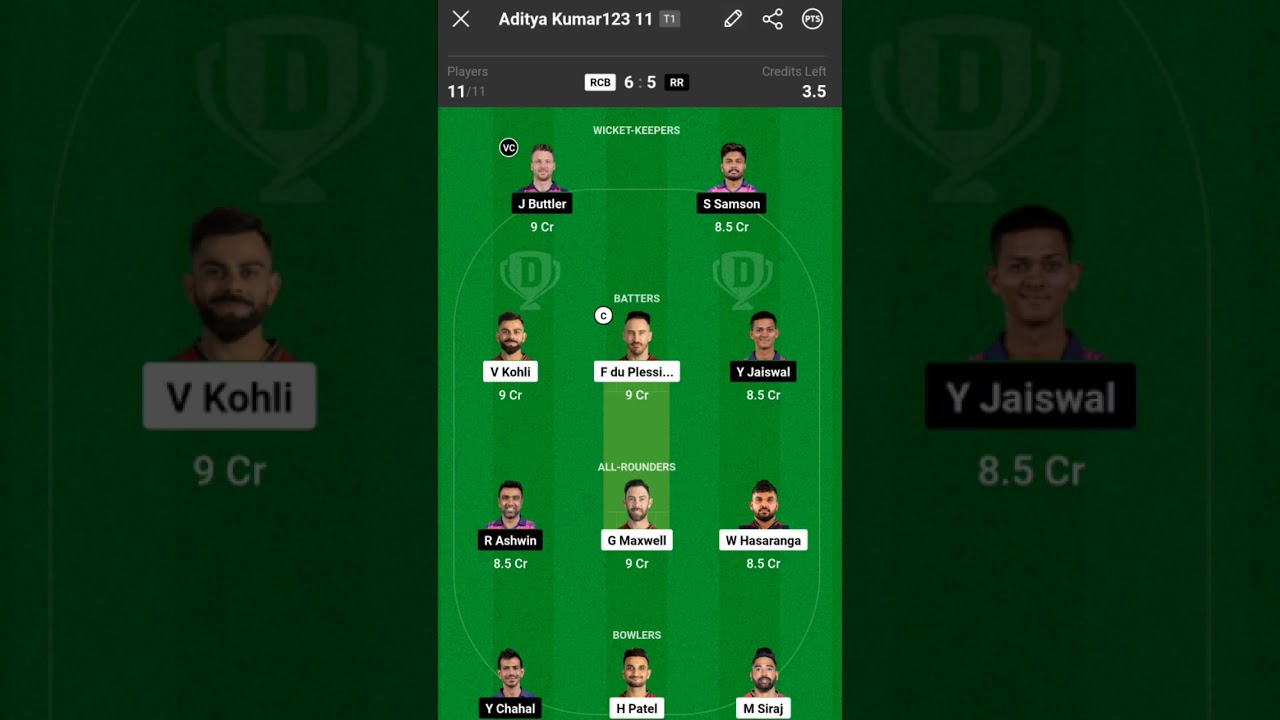 RCB vs RR Dream11 Prediction|RCB vs RR Dream11|RCB vs RR Dream11 Team| 