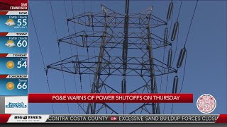 PG&E warns of power shutoffs on Thursday