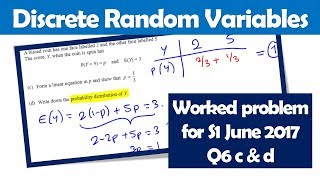 Discrete Random Variables: Probability Distribution of Y (S1 June 2017 Q6cd video)
