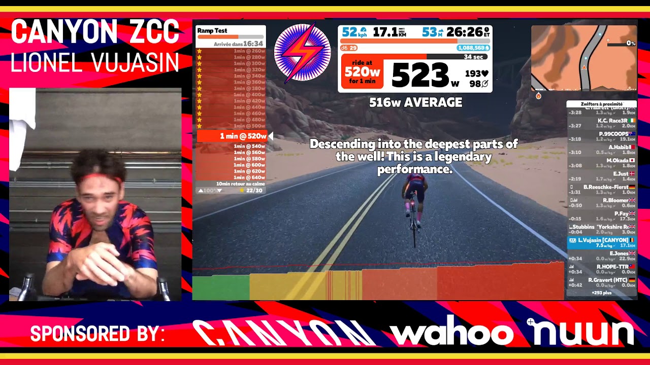 Zwift Ramp Test June 2019 - into the 520W step 🥵