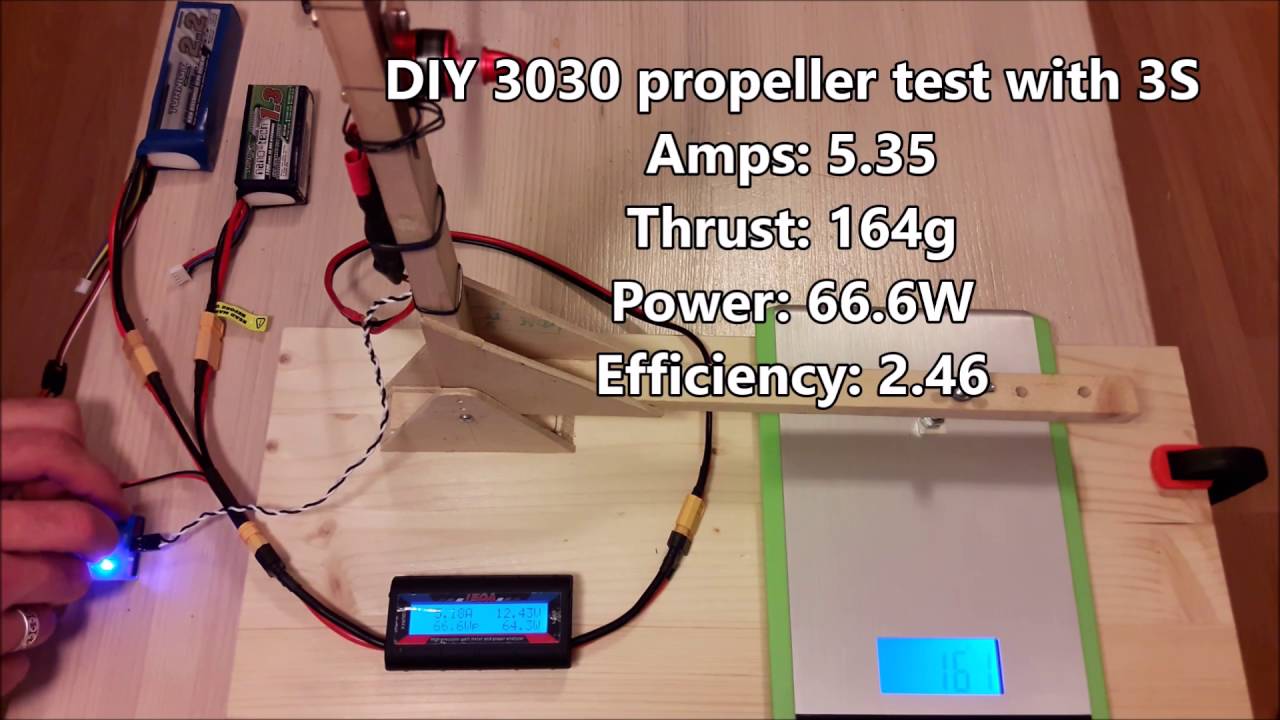 Racerstar BR1306 3100kv 3S thrust test with 3030 propeller