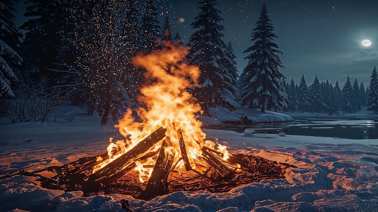 🔥 Cozy Fireplace Crackling 24/7 | Snowy Winter Cabin | Winter Ambience