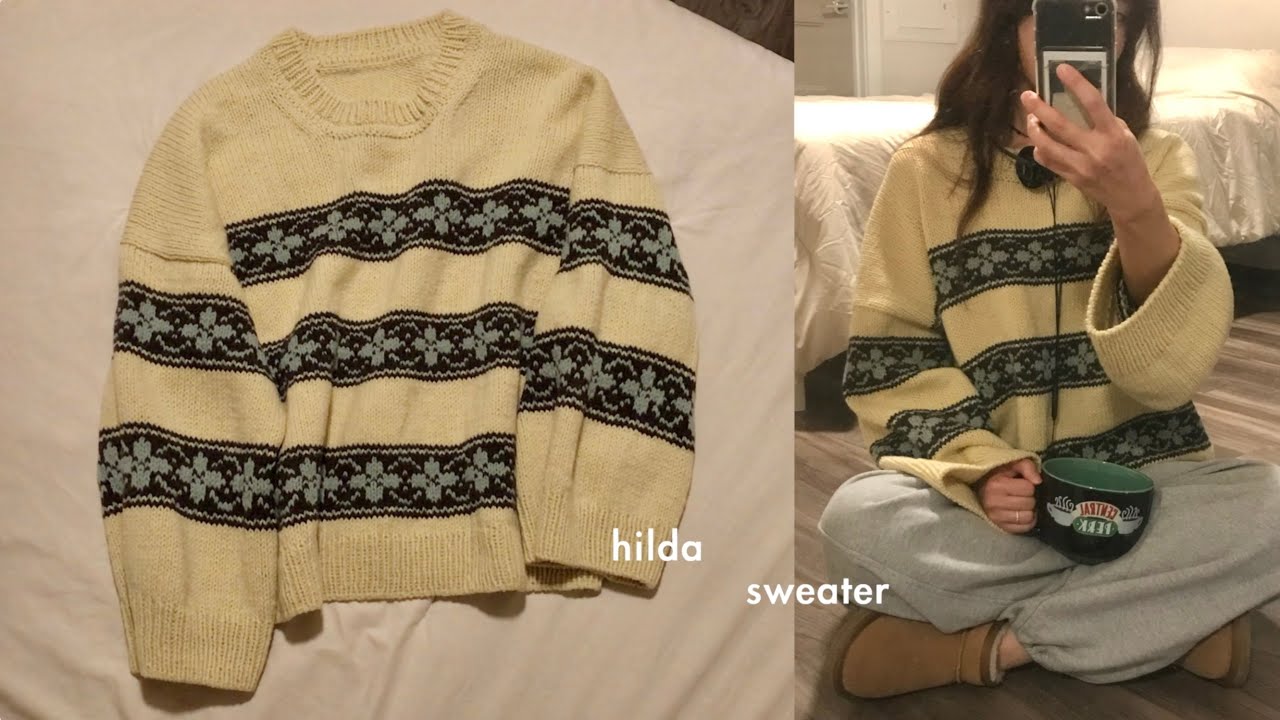 [미국 뜨개로그] 힐다스웨터 테스트니팅 💛 미국홈파티에서 만난 뜨개인 할머니, 집순이의 뜨개 힐링 (sub)