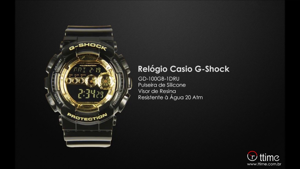 RELÓGIO CASIO G-SHOCK GD-100GB-1DRU + HORA MUNDIAL, CALENDÁRIO E 5 ALARMES