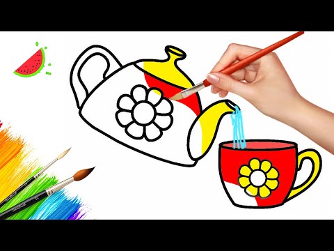 Как нарисовать ЧАЙНИК и ЧАШКУ / Раскраски для детей
