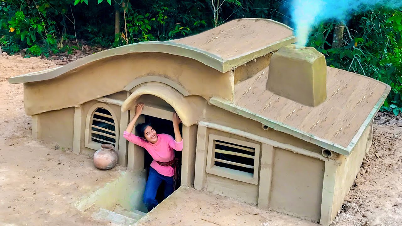 Amazing Building Complete Underground House And Warm Survival Shelter