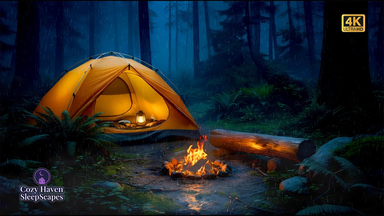 Cozy Rainy Camping Trip 🌧️⛺ Gentle Rain Sounds, Warm Campfire & Deep Sleep Ambience (4K)
