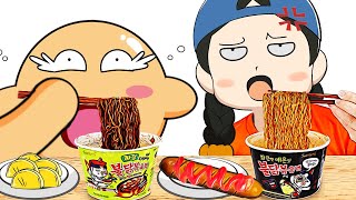 DONA animation Mukbang Fire Spicy Noodle 도나 불닭 볶음면 편의점 먹방 ANIMUK ＆ ASMR Boram Yummy 뽀리 보람 야미