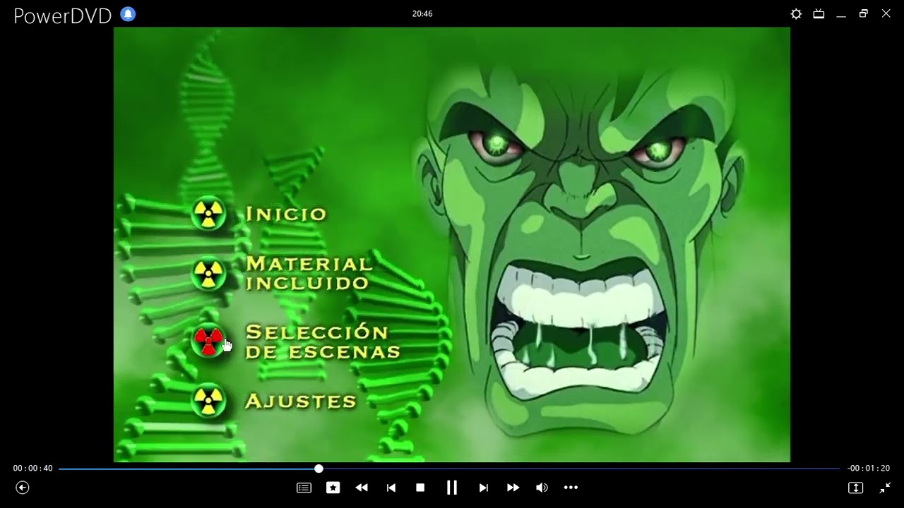 El Increíble Hulk DVD Menu 2003 en inglés, español y portugués