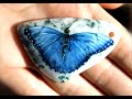 The Stone Pendant, Blue Morpho Butterfly / Кулон с бабочкой Морфо пелеида / Oil paint