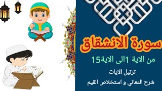 قران كريم،سورة الانشقاق من الاية 1الى15,ترتيل وترديد الايات،شرح المعاني،واستخلاص القيم،تزكية