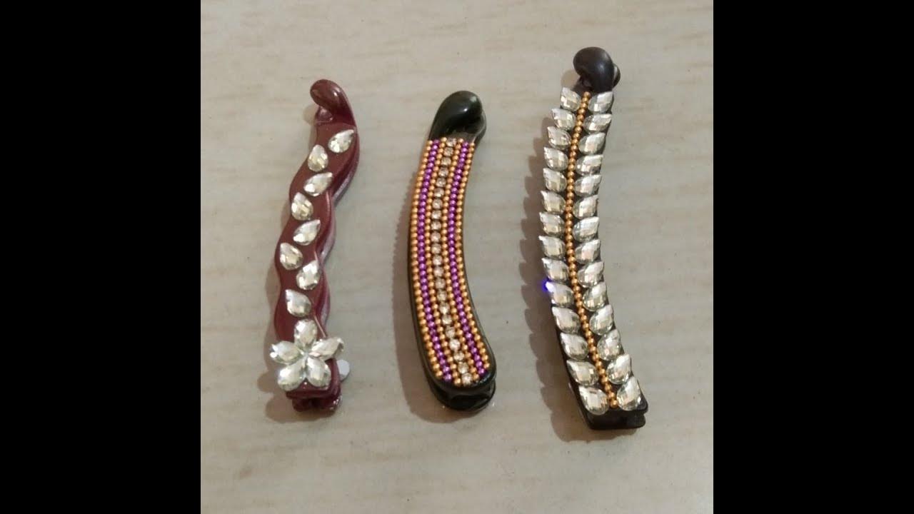 DIY Banana hairclip/How to decorate banana clip/Kundan banana clip 