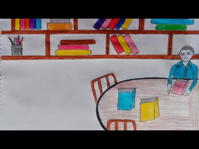 School Library Drawing Easy