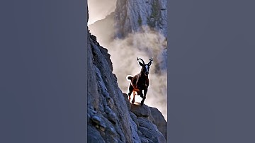 Mountain goat runs away from leopard