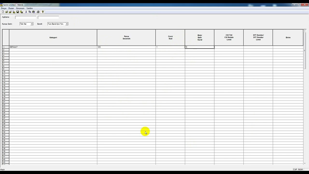 GERBER-ACCUMARK EXPLORER-PATTERN DESİG- KADİFE ve HAVLI PASTAL İÇİN SERİM LİMİTİ