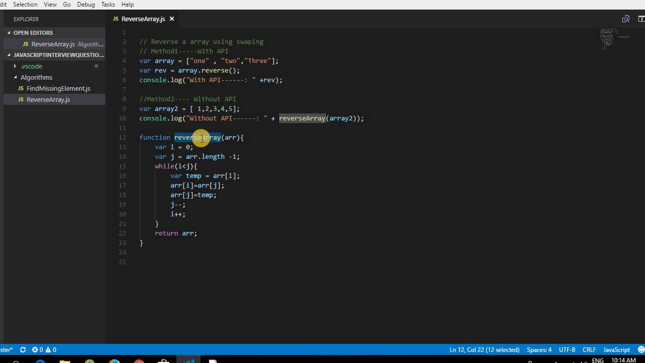 Algorithms-1- Reverse a array Without using API - YouTube